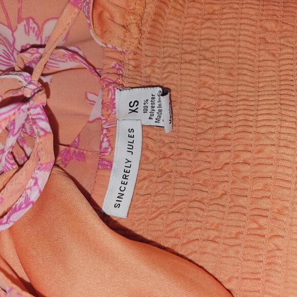 Sincerely Jules Women's Midi Dress XS Peach with Pink Floral Print - Picture 3 of 6